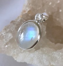 Anhänger mit Regenbogen Mondstein, 925er Silber - Labradorit - Weiß
