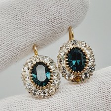 Wunderschöne Vintage Ohrringe 835er Silber Vergoldet mit Strasssteine, um 1950.