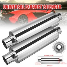 Paar 2" 50mm Universal Auto Auspuff Endtopf Schalldämpfer Edelstahl Lang 406mm