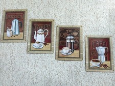 Deko Blechschilder coloriert, Thema Kaffee, 4 Stück Farbdruck 15 x 20cm neuwert.