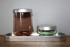 Glas Ø 9,5 cm grün & weinrot Aufbewahrung 2 Stück mit Deckel & Tablett 31 x 9 cm