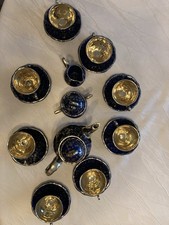 Moccaservice Kobaltblau mit 4 Gedecken, Golddekor, Kobalt Blau, Echt Kobald