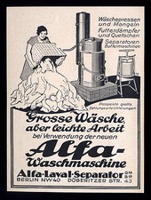 Alte Reklame 1932 Alfa Waschmaschine Wäschepresse Alfa-Laval-Seperator Berlin
