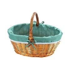 Einkaufskorb Weidenkorb  - Weide - Textil grün kariert - mit Henkel 45x34x20 cm