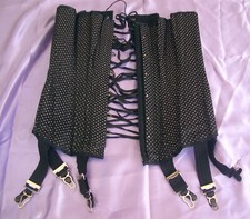 RAR Vintage schweres Schnürkorsett Straps Mieder 66 schwarz Tupfen Pin Up Girdle