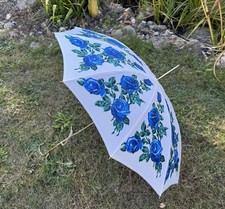 Regenschirm Vintage Schirm Rockabilly 50er 60er Jahre Nailon Blaue Rosen TOP