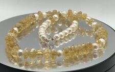 Citrin  Edelstein kette mit Süßwasser-Perle 45 cm Silber ( N -  51)