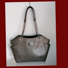 Michael Kors Tasche Jet Set Travel Saffiano Leder Grau Braun Metallic Silber 