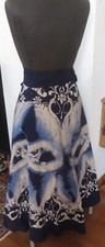 Langer Batik Wickelrock, Rock,  Baumwolle, handgestempelt in Malaysia, blau, NEU