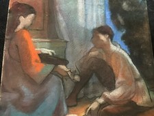 PASTELL ZEICHNUNG AUF PAPIER STUDIE PORTRAIT MUSIZIERENDE PERSONEN FRAUEN