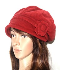 2er Set Fleece Schal & Mütze in bordeaux rot / Weinrot und Blume ca 20cm x 210cm