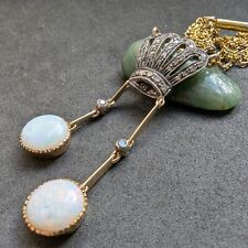 Jugendstil Art Deco Lavalliere Krone 585 Gold Silber Diamant Opal antik c. 1920