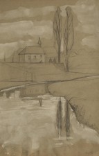 Flusslandschaft mit Pappeln