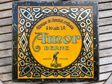 Amor Schokolade Bern große Blechdose Art Deco um 1925 mit Papagei-Logo Schweiz