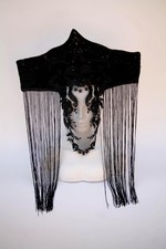 Haute Couture Gothic Royality Headpiece Samt Spitze Schleier Perlen Headdress