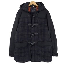 Armani Jeans Herren Dufflecoat Schwarz Kariert Kapuze Montgomery Ok5 Größe L