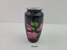Vase Porzellan Schwarz Rosa Rosen Motiv Handgemalt H=20cm Blumenvase #257232