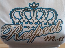 ADIDAS T-Shirt cremeweiß Respect me Golddruck Bänder Sportshirt Sportkleidung