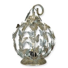 9932491-d Laterne Blech rustikal Tragegriff rund Schmetterlinge 33x24x24cm