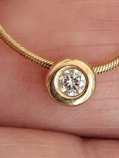 Gold 585 14 Karat Gelbgold zarte Halskette Schlangenkette + 0,1 Karat Diamanten