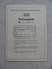 DDR KFZ Brief Fahrzeugbrief - WARTBURG 311 - Baujahr 1957 / 63 - D2