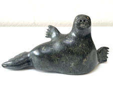 Inuit Robben Skulptur aus Speckstein 21x9,5 cm Kunsthandwerk Robbe Seehund