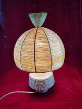 Edelstein Tischlampe Leuchte 50er/60er Jahre Porzellan Bastschirm Sisal  vintage