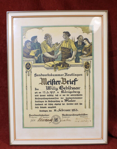 Alter meisterbrief maler - maler, 1953