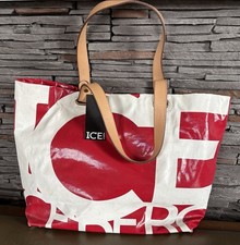 Original Tasche ICEBERG Shopper Tote Bag Canvas/Logodruck Rot Weiß Top!