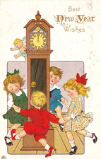 AK  1920 Neujahr - Kinder tanzen . Standuhr - Engel    Serie 56 C - USA