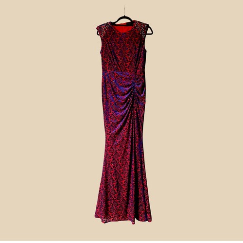 Rotes samt abendkleid perlen - rotes,