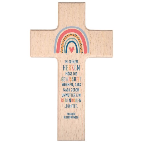 Holz kreuz mit regenbogen - holz,