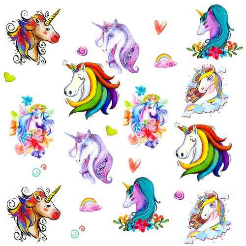 Einhorn tattoo set romantisch - einhorn,