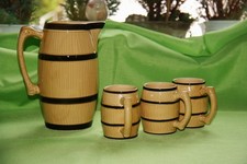 Neu Zeller Most Krug 1,6 L. + 3 Becher Apfelwein Keramik Fass Optik Handgemalt