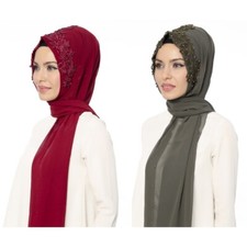 Fertig Schal Kopftuch Chiffon Tuch Esarp Festlich Sal Tesettür Hijab Sifon Dügün