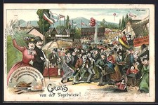 Künstler-AK Dresden, Dresdener Vogelwiese, Leierkastenmann, Schiffsschaukel 189 