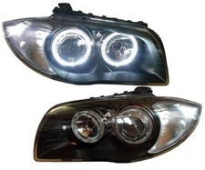 SATZ SCHEINWERFER FÜR BMW E81 E87 04+ SCHWARZ LED ANGEL EYES WEIß ORIGINAL DEPO