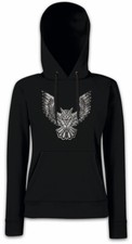 OWL II Damen Hoodie Kapuzenpullover Cartoon Cute Hipster Tattoo Bird PinUp Eule