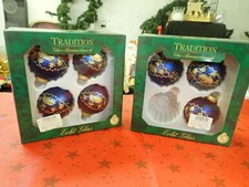 Christbaumschmuck  7 x Kugeln Blau/gold Krebs Glas Lauscha 6cm Vintage