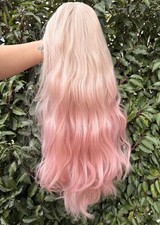 Perücke Blond Rosa wellig