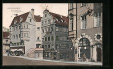 Augsburg, Straßenpartie am Gasthaus Schwalbeneck, Ansichtskarte 1912 