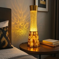 Tischleuchte Lavalampe Glitzerleuchte Glitter goldfarben Glas 3D Effekt Alu LED