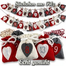 Adventskalender zum Befüllen 24 Stk. Weihnachtskalender DIY Filz Säckchen