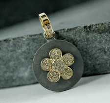 925 Sterlingsilber Diamant Blumenanhänger Mattes Finish Runder Floraler Anhänger