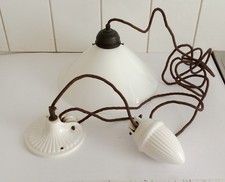 Zugpendelleuchte mit Gegengewicht Keramik Glas Messing 1920-1940