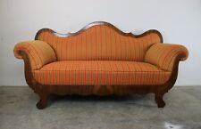 Biedermeier Couch Dreisitzer Nussbaum Streifen Stoff Sofa Antik 1850 Neubezug