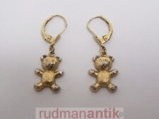 OHRRINGE GOLD 333 DEKOR BÄREN GELBGOLD mit WEISSGOLD APPLIKATIONEN - punziert