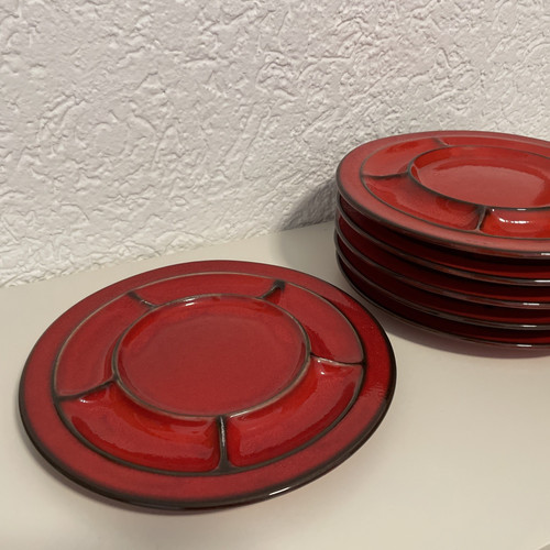 Rote vintage fondue teller - rote,