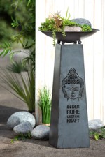 Säule Buddha mit Schale Metall grau (G67418) Schalenständer 