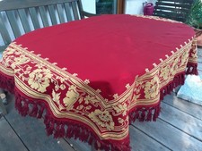 Alte Tischdecke 170x140 Wolle, rot mit Goldbrokat, museal, selten, Weihnachten,